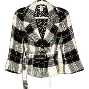 CAbi | Wool Blend Woven Plaid Kate Coat Pink Brown Ivory Belted | Size 8